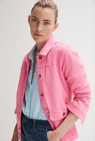 Fuchsia Garment Dyed Denim Pocket Detail Jacket WOMEN Outerwear Trenery