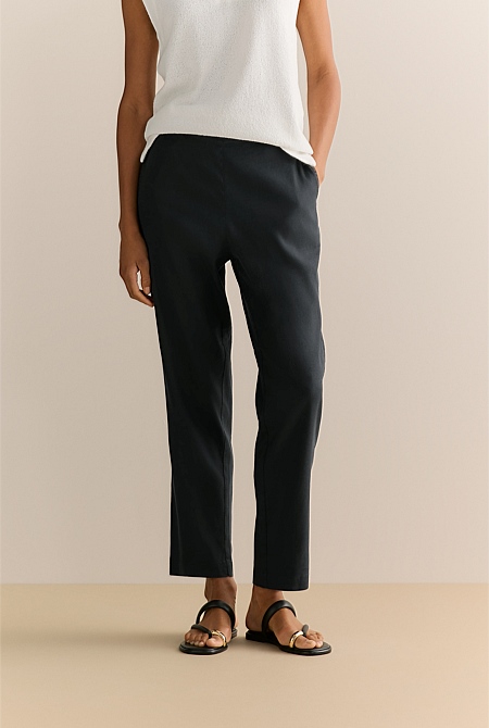 Stretch Linen Blend Pull On Pant