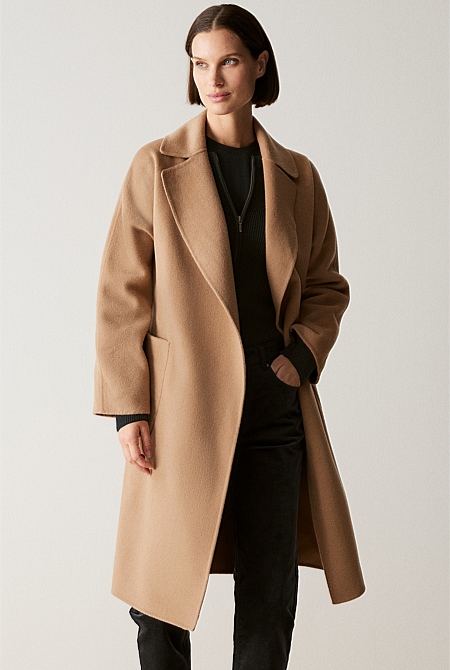 Camel wool wrap coat womens best sale