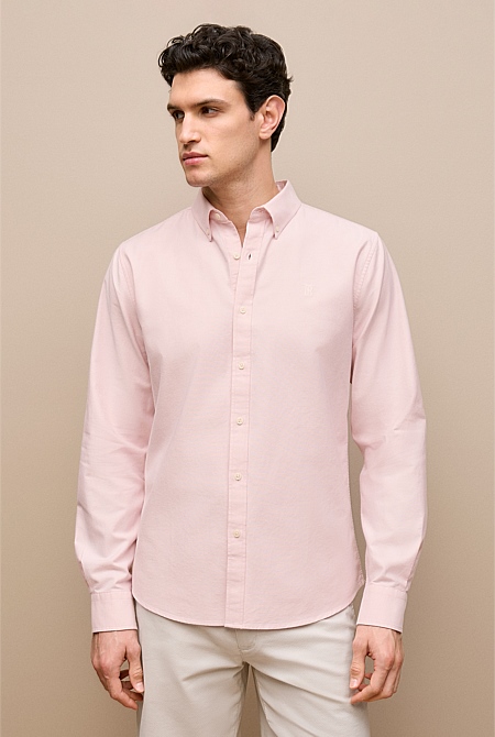 Regular Fit Yarn Dyed Cotton Monogram Oxford Shirt