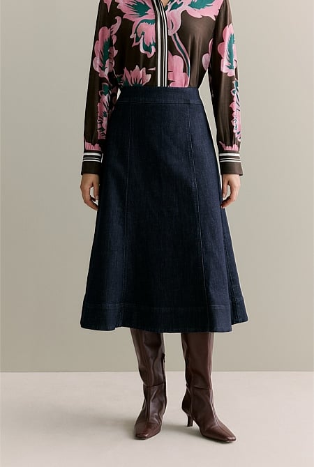 Australian Cotton Blend Denim A-Line Skirt