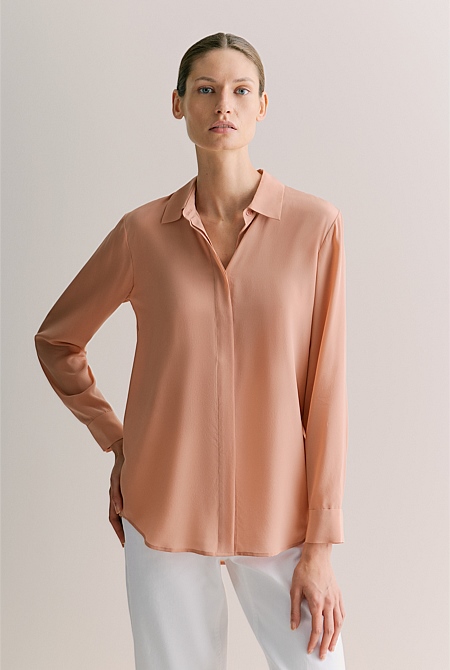 Silk Concealed Placket Shirt