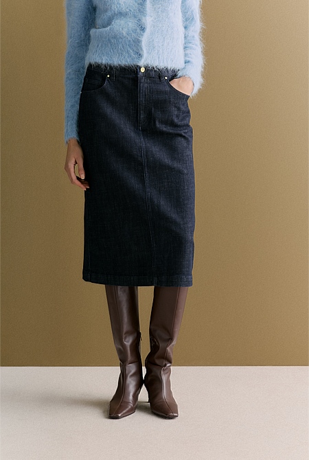 Australian Cotton Blend Longline Denim Skirt