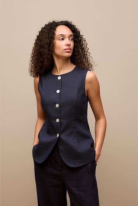Linen Button Through Vest