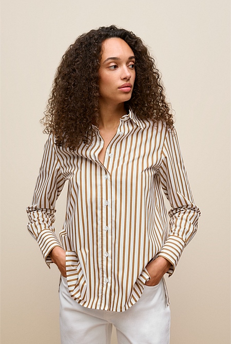 Cotton Poplin Stripe Long Sleeve Shirt