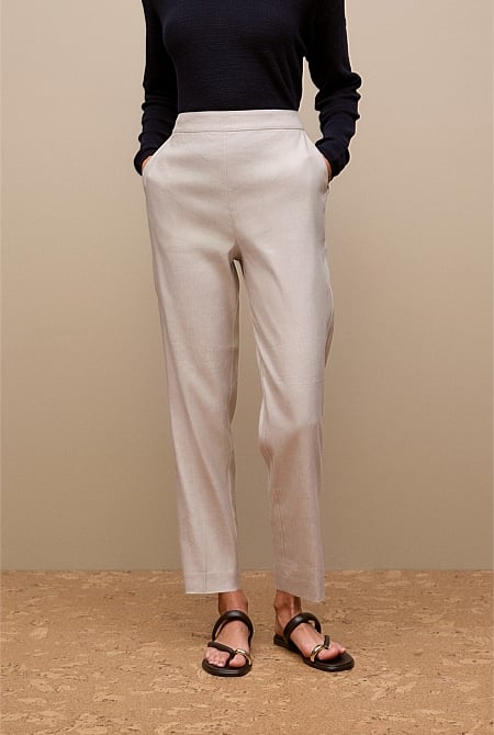 Stretch Linen Blend Pull On Pant