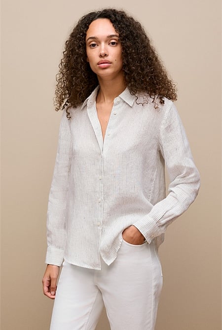 Linen Stripe Long Sleeve Shirt
