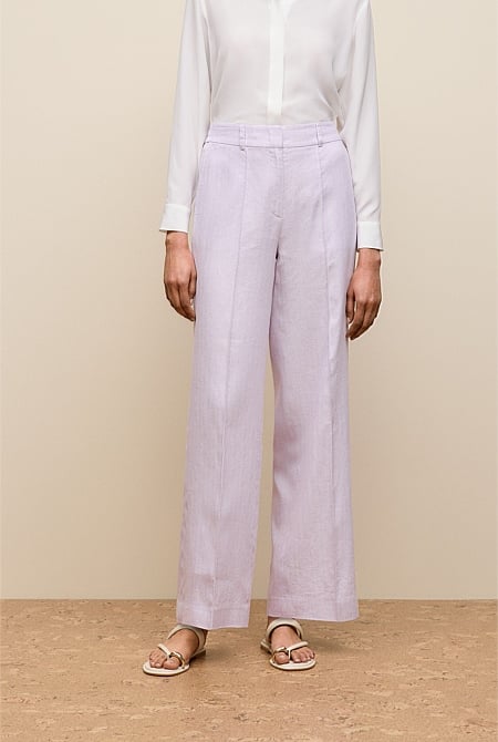 Linen Cotton Herringbone Wide Leg Pant