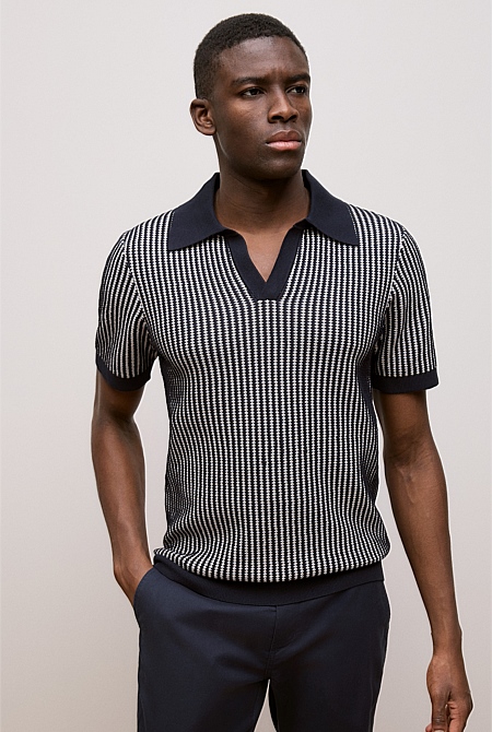 Texture Knit Collared Short Sleeve Polo