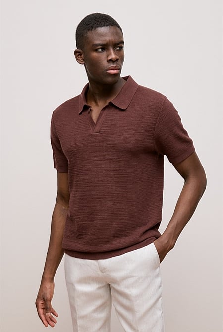 Cotton Linen Collared Knit Polo