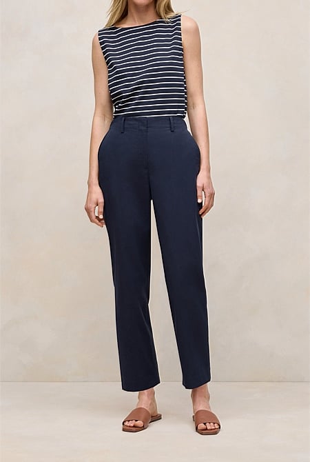 Cotton Blend Straight Leg Pant