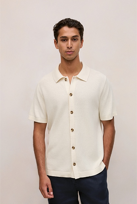 Cotton Basketweave Knit Shirt
