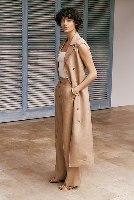 Linen Twill Sleeveless Trench Dress