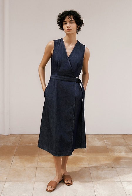 Denim Sleeveless Wrap Dress