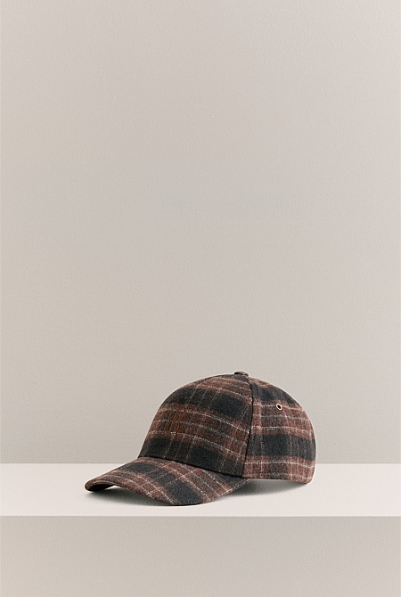 Leo Wool Blend Check Monogram Cap