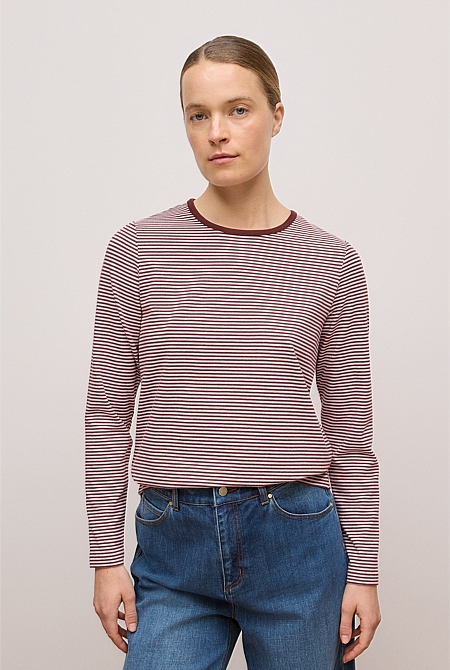 Brushed Cotton Stripe Long Sleeve T-shirt