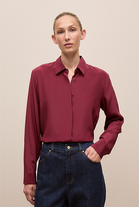 Silk Concealed Placket Shirt