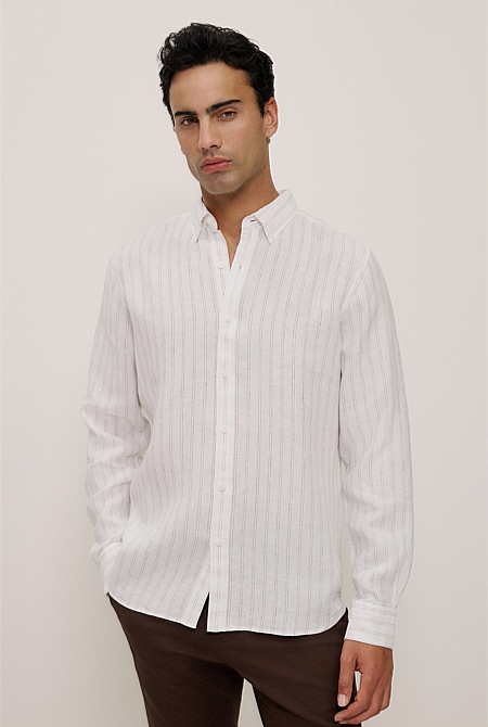 Regular Fit Delave Linen Fine Stripe Shirt
