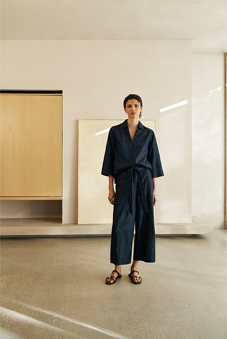 Soft Denim Collared Popover