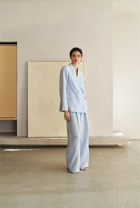 Yarn Dyed Linen Pleat Detail Pant