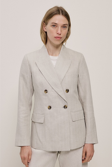 Linen Stripe Double Breasted Blazer