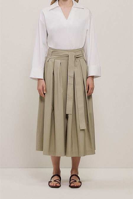 Poplin Pleated Midi Skirt