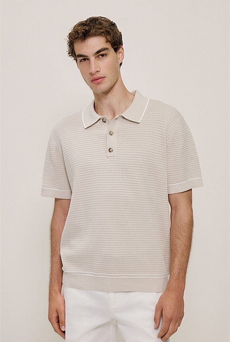 Textured Cotton Tipped Knit Polo