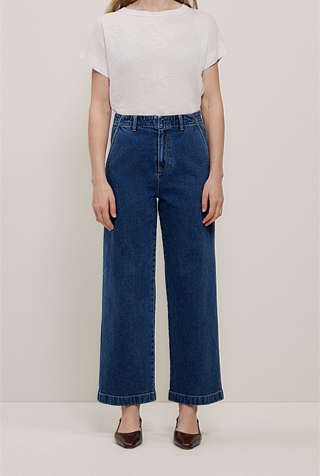 Denim High Rise Tailored Pant