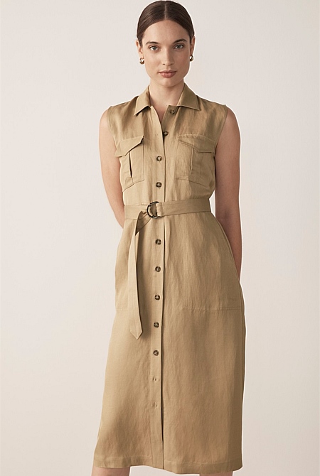 Chestnut Utility Sleeveless Shirt Dress WOMEN Dresses Trenery