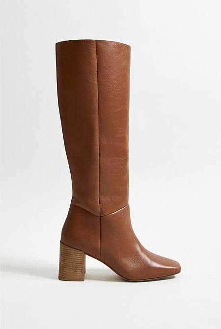 Tall cognac leather fashion boots