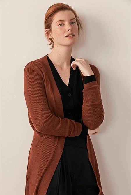 Cinnamon Merino Rib Cardigan WOMEN Knitwear Trenery