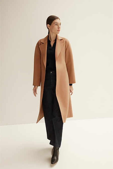 Camel longline coat womens store