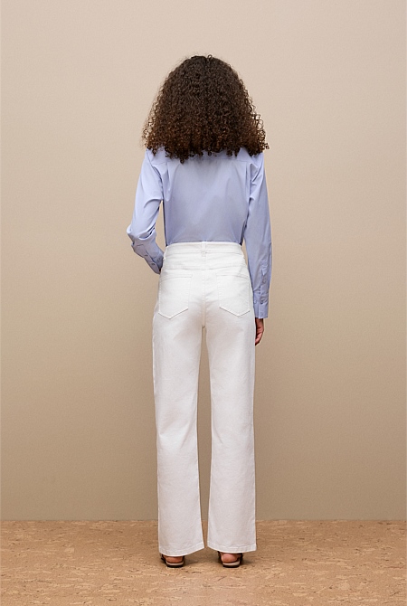 Cotton Blend Wide Leg Jean