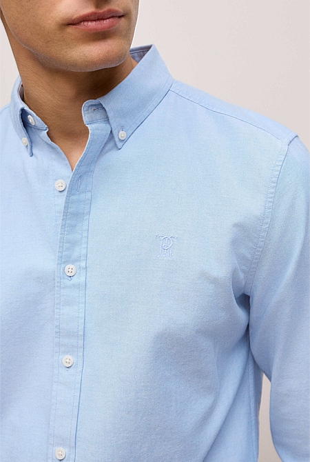Regular Fit Yarn Dyed Cotton Monogram Oxford Shirt