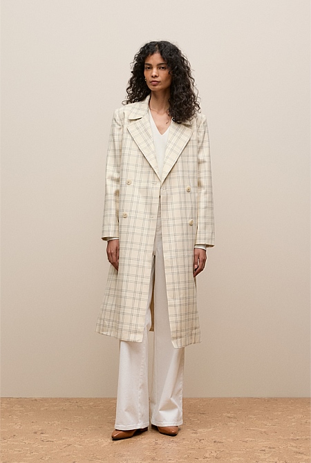 Yarn Dyed Check Trench Coat