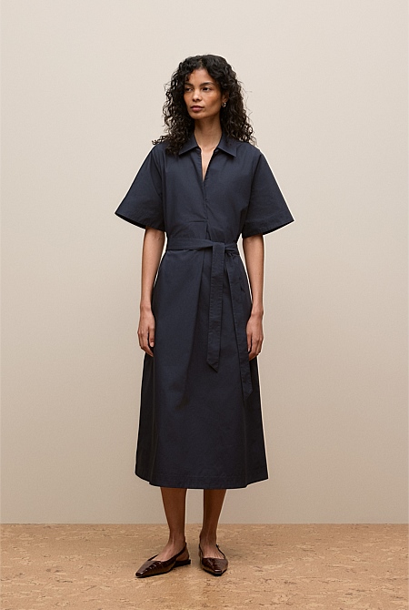 Cotton Poplin Belted Popover Dress