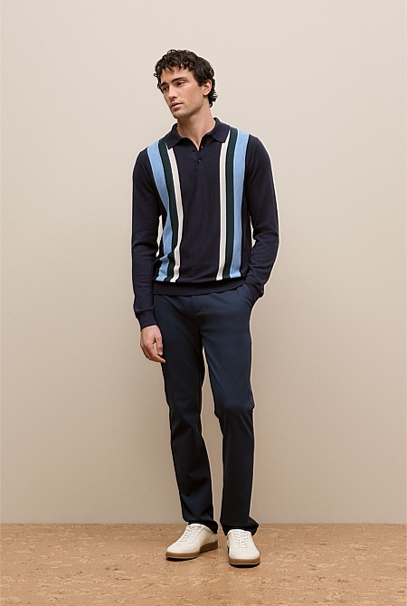 Merino Graphic Stripe Long Sleeve Polo