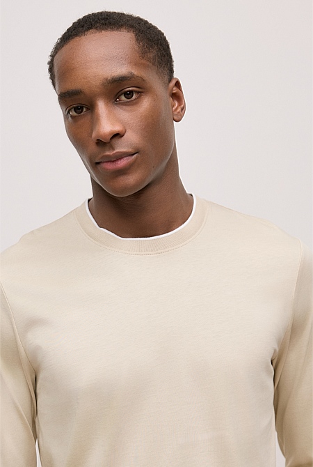 Mercerised Cotton Tipped Long Sleeve T-shirt