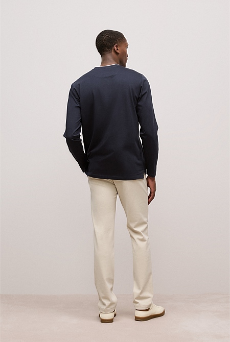 Mercerised Cotton Tipped Long Sleeve T-shirt