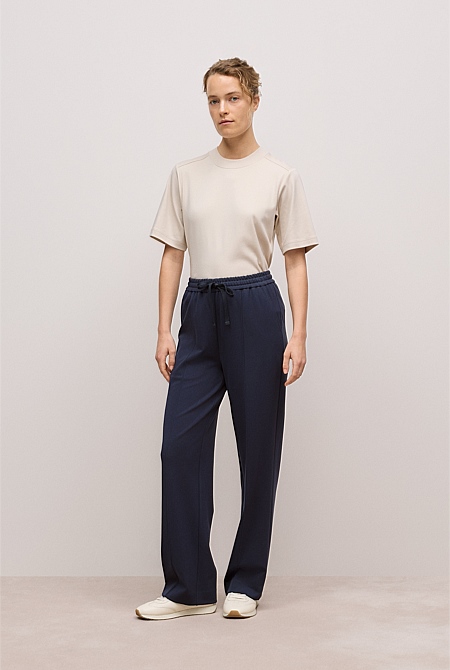 Ponte Pintucked Wide Leg Pant