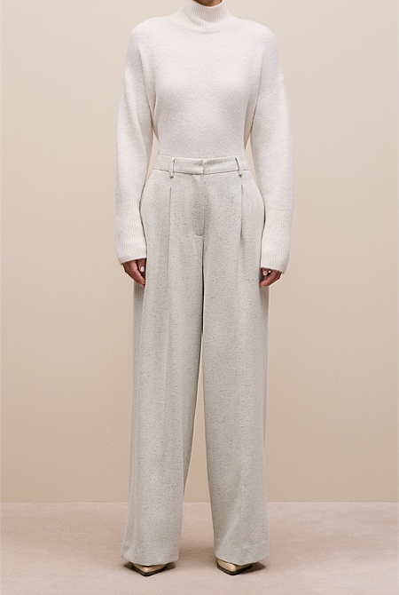Italian Wool Blend Wide Leg Pant