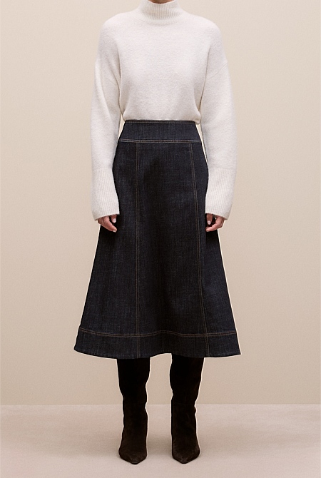 Australian Cotton Blend Denim Panelled Skirt