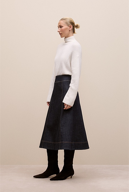 Australian Cotton Blend Denim Panelled Skirt