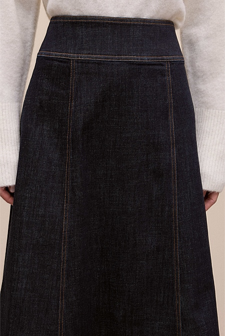 Australian Cotton Blend Denim Panelled Skirt