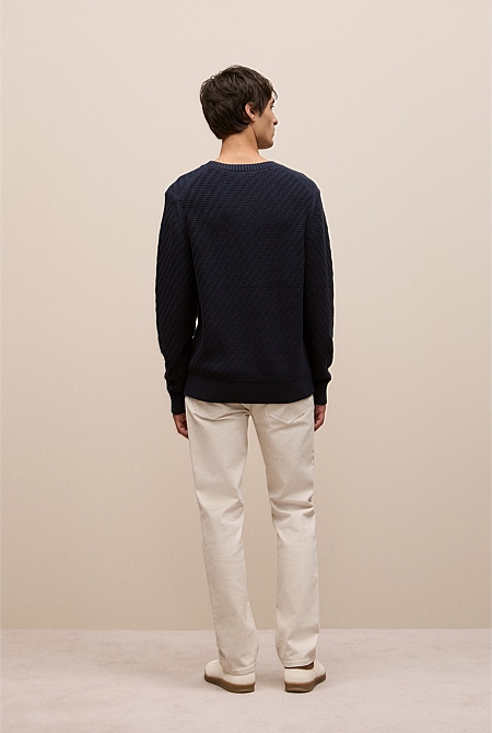 Cotton Blend Textured Crew