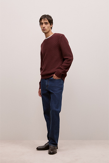 Cotton Blend Textured Crew