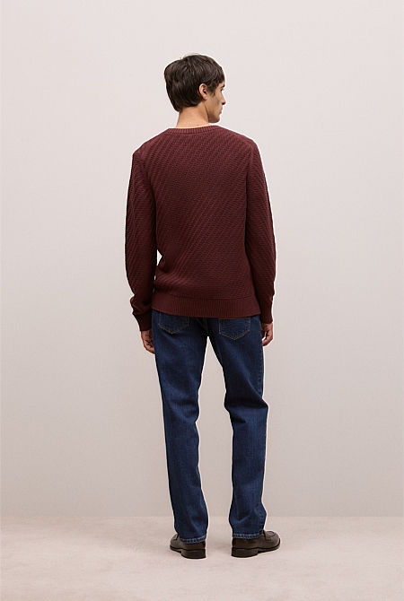 Cotton Blend Textured Crew