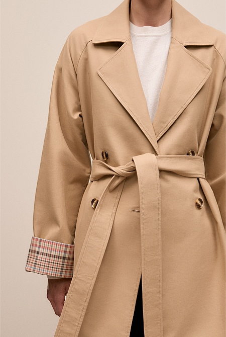 Cotton Twill Cuff Detail Trench Coat