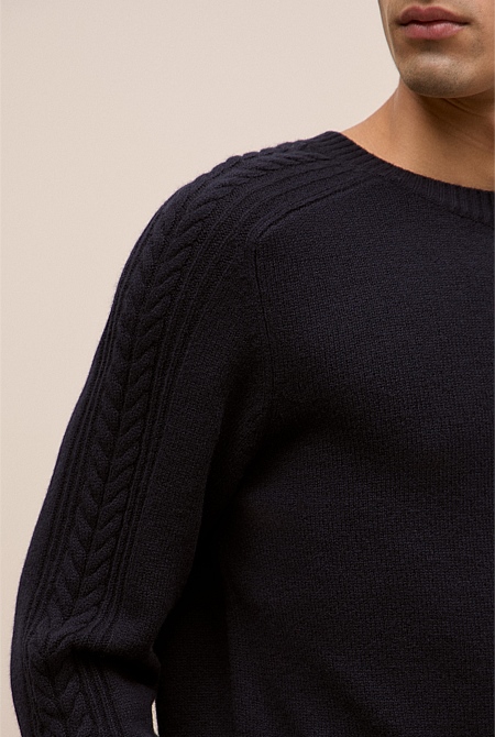 Merino Cable Detail Crew