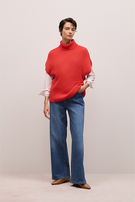 Cotton Cashmere Sleeveless High Neck Knit